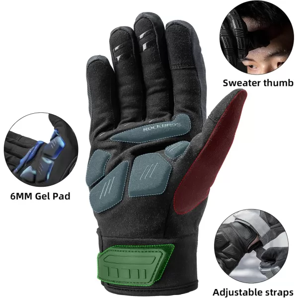 imageROCKBROS Motorcycle Gloves Mountain Bike Gloves Thermal Touchscreen for Men Women Full Finger Windproof Cycling Gloves with 6MM Gel Pad Palm Padding MTB Gloves for Dirt Bike Hiking Racing