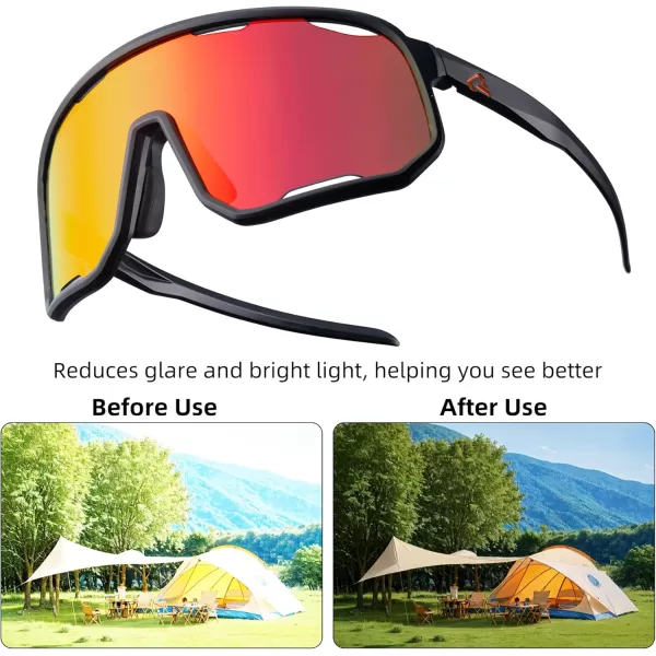 imageROCKBROS Polarized Sunglasses Cycling Glasses Sports Sunglasses UV400 Protection for Women Men 3 LensesBlackred
