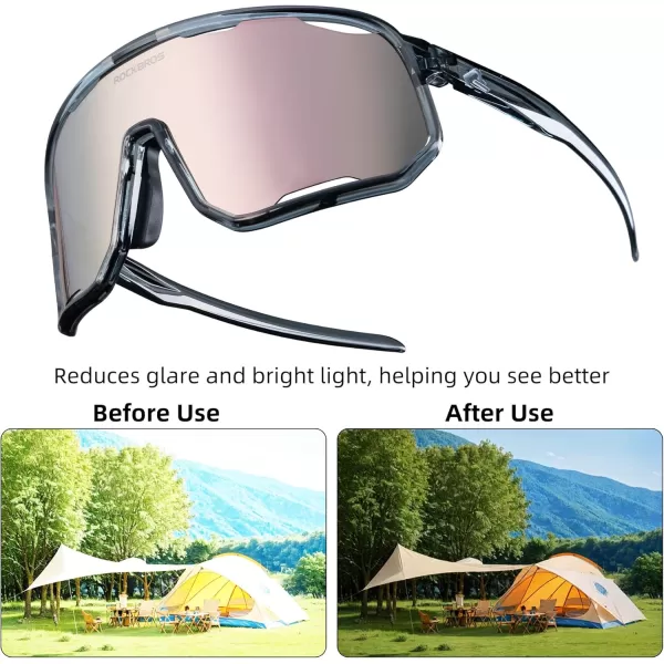 imageROCKBROS Polarized Sunglasses Cycling Glasses Sports Sunglasses UV400 Protection for Women Men 3 LensesGreypink