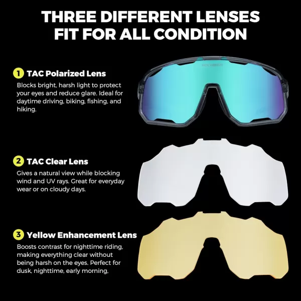 imageROCKBROS Polarized Sunglasses Cycling Glasses Sports Sunglasses UV400 Protection for Women Men 3 LensesGreypurple