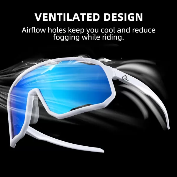 imageROCKBROS Polarized Sunglasses Cycling Glasses Sports Sunglasses UV400 Protection for Women Men 3 LensesWhiteblue
