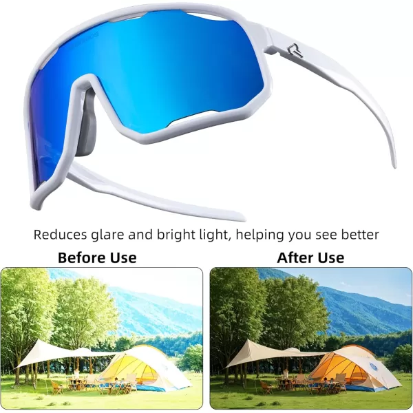 imageROCKBROS Polarized Sunglasses Cycling Glasses Sports Sunglasses UV400 Protection for Women Men 3 LensesWhiteblue