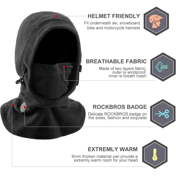 imageROCKBROS Ski Mask Thermal Fleece Balaclava Ski Face Mask for Cold Weather Winter Full Face Protective Headgear for Men Women Black