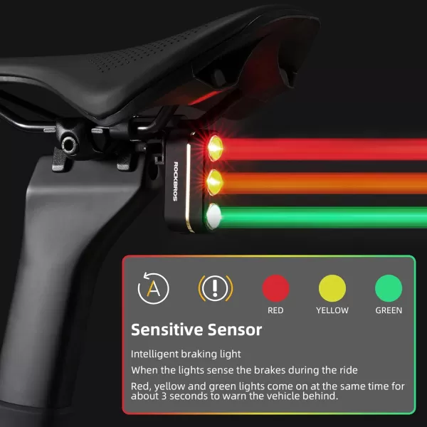 imageROCKBROS Smart Bike Tail Light TypeC Rechargeable LED Bike Taillight Bike Rear Light Bicycle Rear Cycling Safety Flashlight 5 Light Mode Options 2 Mount