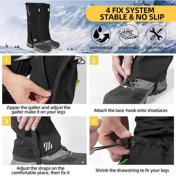 imageROCKBROS Snow Boot Leg Gaiters Waterproof Hiking Gaiters Winter Leg Gators Winter Sports Boot Leg Gaiters Snow Shoes GaiterBlack