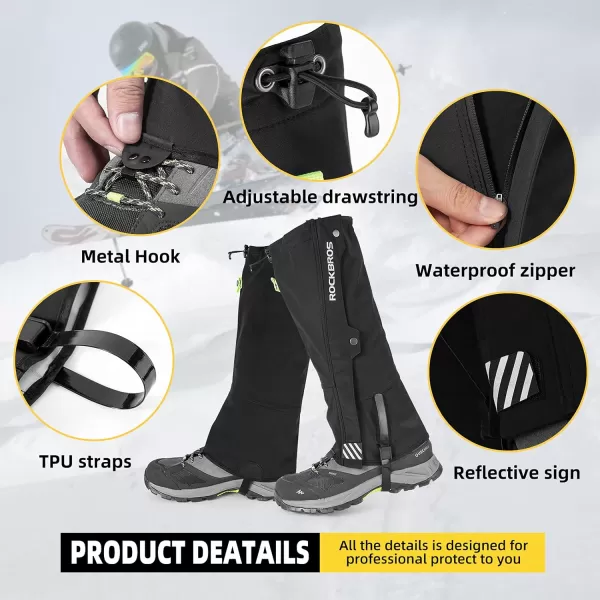 imageROCKBROS Snow Boot Leg Gaiters Waterproof Hiking Gaiters Winter Leg Gators Winter Sports Boot Leg Gaiters Snow Shoes GaiterBlack