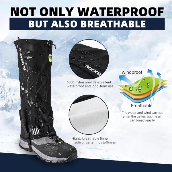 imageROCKBROS Snow Boot Leg Gaiters Waterproof Hiking Gaiters Winter Leg Gators Winter Sports Boot Leg Gaiters Snow Shoes GaiterBlack