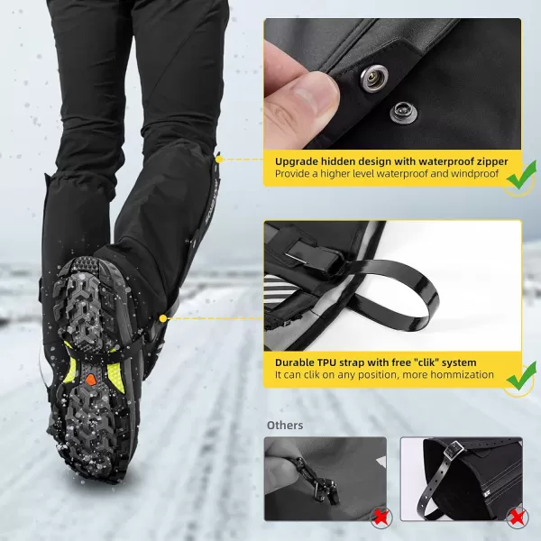 imageROCKBROS Snow Boot Leg Gaiters Waterproof Hiking Gaiters Winter Leg Gators Winter Sports Boot Leg Gaiters Snow Shoes GaiterBlack