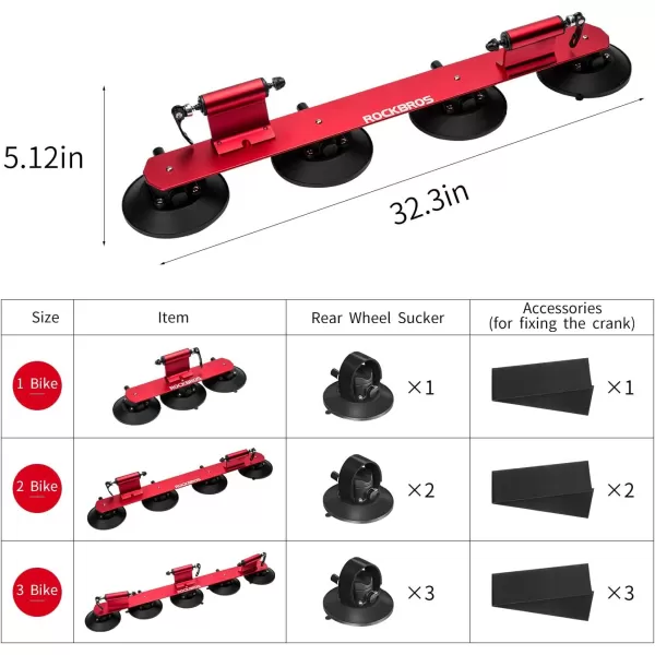 imageROCKBROS Sucker Bike Rack for Car Roof Suction Cup Bicycle Carrier Quick Release Aluminium Alloy Roof Rack for 3 BikesMax 2Bikes Red