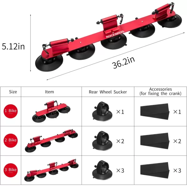imageROCKBROS Sucker Bike Rack for Car Roof Suction Cup Bicycle Carrier Quick Release Aluminium Alloy Roof Rack for 3 BikesMax 3Bikes Red