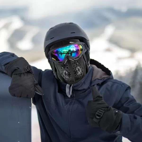 imageROCKBROS Thermal Balaclava Ski Mask Windproof 3D Design Breathable Winter Mask for Outdoor SportsAll Black
