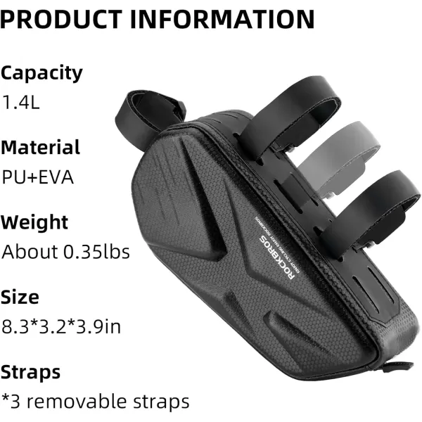 imageROCKBROS Top Tube Bag Hard Shell Bike Tube Bag Pouch 14L Capacity Bike Frame Bag Cycling Accessories
