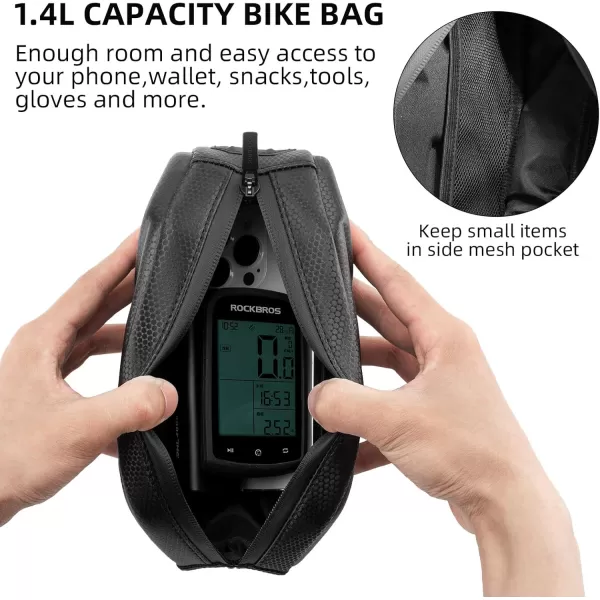 imageROCKBROS Top Tube Bag Hard Shell Bike Tube Bag Pouch 14L Capacity Bike Frame Bag Cycling Accessories