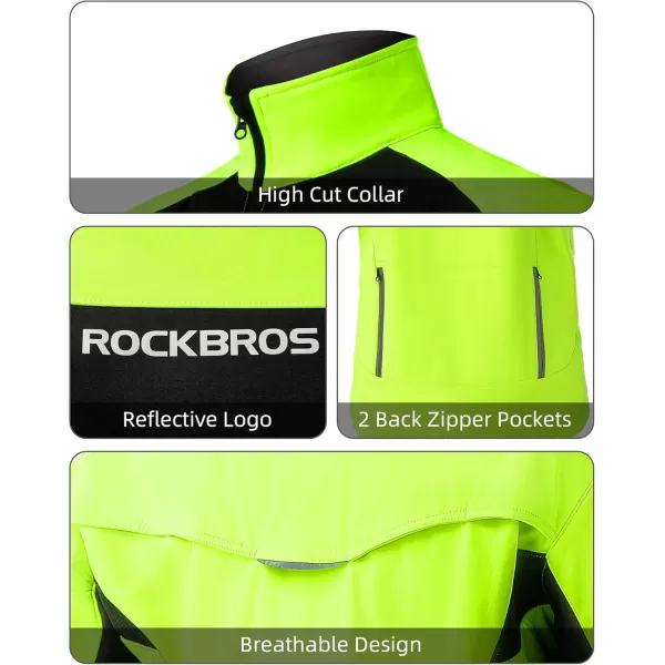 imageROCKBROS Winter Cycling Jackets for Men  Thermal Warm Bike Jacket  Windproof Running Cycling Jacket for Cold WeatherBlack Green