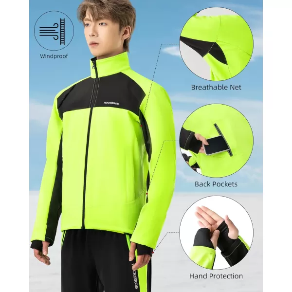 imageROCKBROS Winter Cycling Jackets for Men  Thermal Warm Bike Jacket  Windproof Running Cycling Jacket for Cold WeatherBlack Green