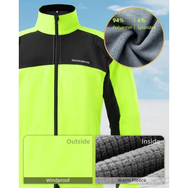 imageROCKBROS Winter Cycling Jackets for Men  Thermal Warm Bike Jacket  Windproof Running Cycling Jacket for Cold WeatherBlack Green