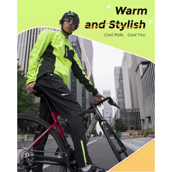 imageROCKBROS Winter Cycling Pants for Men Thermal Running Tights Cycling Tights Windproof Bike Pants Outdoor Hiking Gear