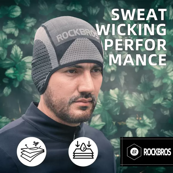 imageROCKBROS Winter Cycling Skull Cap for Men Bike Helmet Liner Earflap Women Thermal Beanie Running Skiing Grey