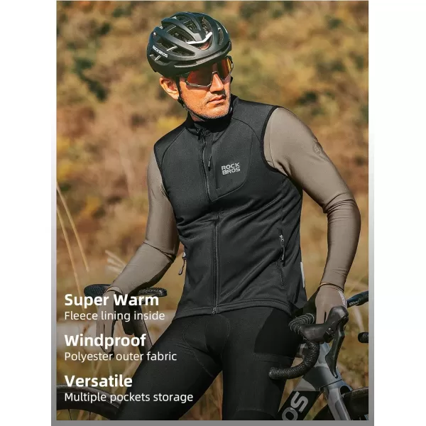 imageROCKBROS Winter Cycling Vest for Men Windbreaker Sleeveless Cycling Jacket with Zipper Pockets Cycling Hiking Golf Sports
