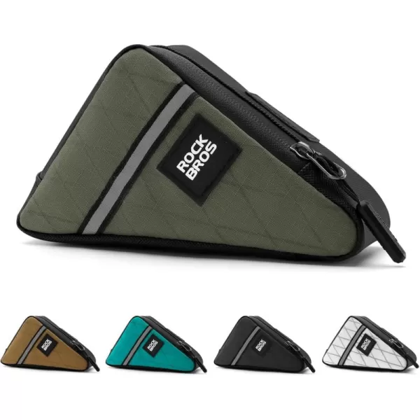 imageROCKBROS Bike Bag Small Tool Bag Bike Frame Pouch Triangle Bike Pouch Waterproof Small Bicycle Bag for Boys Girls Men Women Small Pouch for Road Folding Bike AccessoriesArmy Green