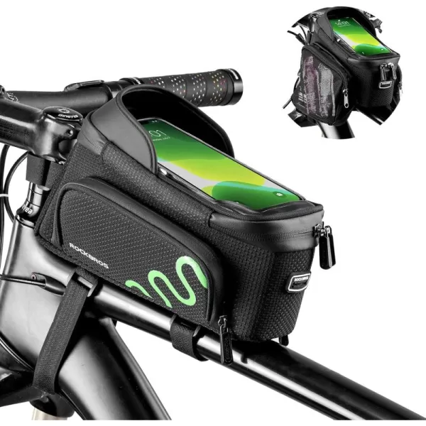 imageROCKBROS Bike Frame Bag Bike Phone Mount Bag Bicycle Phone Holder with Side Bags Bike Top Tube Bag for Cycling Mountain Road Bike Pouch Accessories Storage Bag