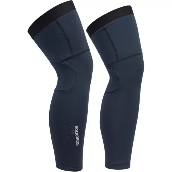 imageROCKBROS Cycling Leg Warmers for Men Women Winter Long Leg Sleeves Compression Knee Leg WarmerBlack Blue