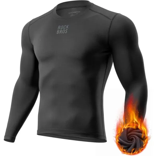imageROCKBROS Cycling Thermal Long Sleeve Shirts Men Wicking Compression Fleece Undershirt Base Layer for Ski Workout