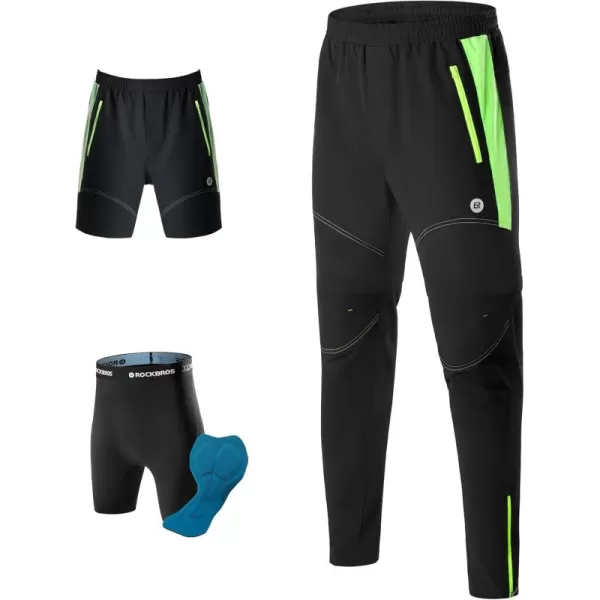 imageROCKBROS Mens Cycling Pants Detachable Shorts 3 in 1 Mountain Bike Hiking Gear Windproof Fleece Lined Running Ski