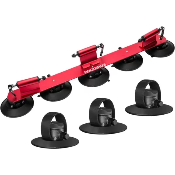 imageROCKBROS Sucker Bike Rack for Car Roof Suction Cup Bicycle Carrier Quick Release Aluminium Alloy Roof Rack for 3 BikesMax 3Bikes Red