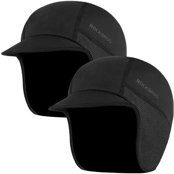 imageROCKBROS Winter Cycling Caps for Men Women Windproof Cycling Hat with Sun Visor Under Helmet Liner BlackWith Sun Visor2 Packs