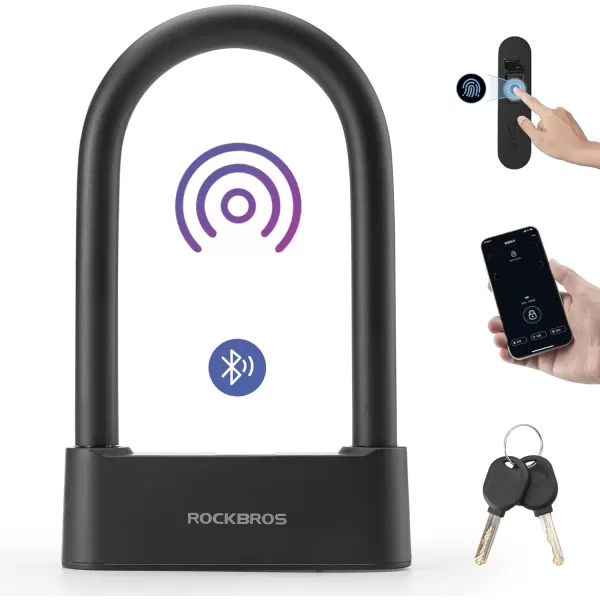 imageROCKBROS Smart Bike U Lock Fingerprint Bike Lock App Remote Unlock Heavy Duty Bicycle Lock Waterproof Bicycle ULock for Bike Motorcycle Scooter