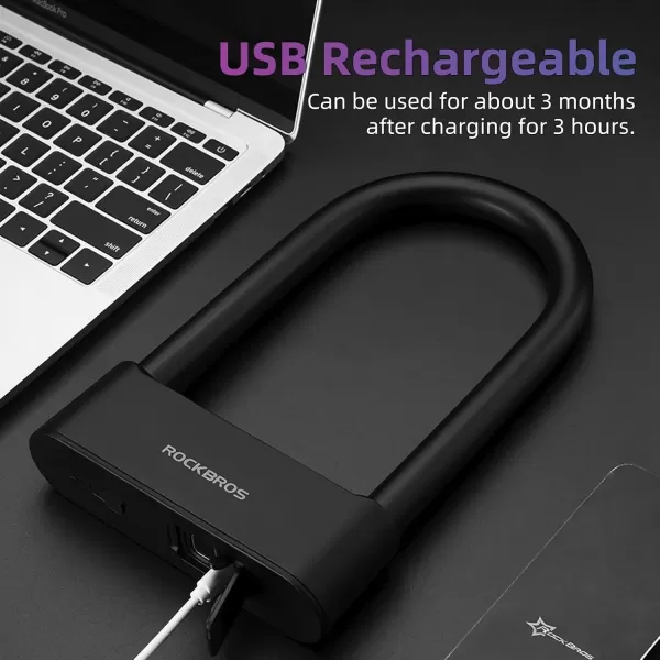 imageROCKBROS Smart Bike U Lock Fingerprint Bike Lock App Remote Unlock Heavy Duty Bicycle Lock Waterproof Bicycle ULock for Bike Motorcycle Scooter