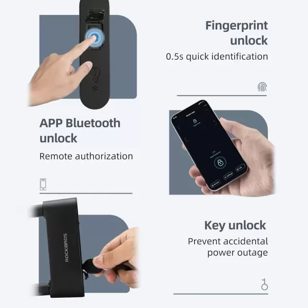 imageROCKBROS Smart Bike U Lock Fingerprint Bike Lock App Remote Unlock Heavy Duty Bicycle Lock Waterproof Bicycle ULock for Bike Motorcycle Scooter