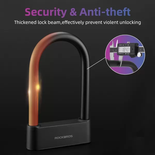 imageROCKBROS Smart Bike U Lock Fingerprint Bike Lock App Remote Unlock Heavy Duty Bicycle Lock Waterproof Bicycle ULock for Bike Motorcycle Scooter