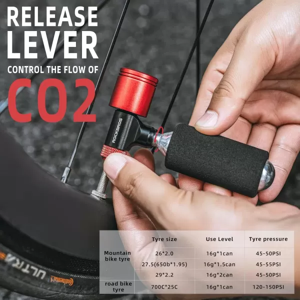 imageROCKBROS CO2 Inflator for Bike Tires with 160 PSI Barometer CO2 Bike Pump Presta ampamp Schrader Valve Fit Quick Easy Inflation Bike Tire Pump for Mountain Road BicyclesCO2 InflatorNo CO2 Cartridges