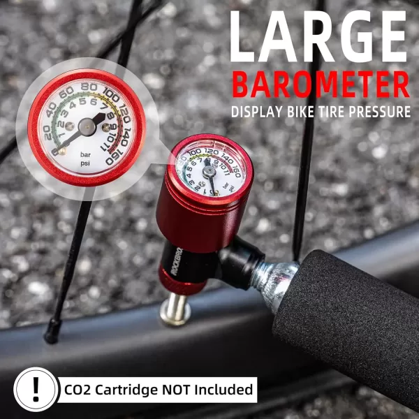 imageROCKBROS CO2 Inflator for Bike Tires with 160 PSI Barometer CO2 Bike Pump Presta ampamp Schrader Valve Fit Quick Easy Inflation Bike Tire Pump for Mountain Road BicyclesCO2 InflatorNo CO2 Cartridges