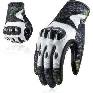 imageROCKBROS Leather Motorcycle Gloves for Men  Carbon Fiber Knuckle Protection Motorbike Powersports Dirt Bike Touchscreen Riding Climbing Gloves for Men and WomenLarge
