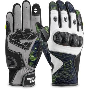 imageROCKBROS Leather Motorcycle Gloves for Men  Carbon Fiber Knuckle Protection Motorbike Powersports Dirt Bike Touchscreen Riding Climbing Gloves for Men and WomenXXLarge