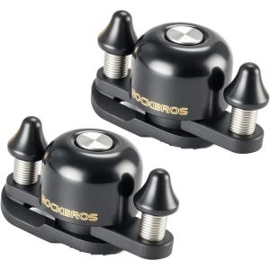 imageROCKBROS Bike Bell for Adults 180 Degrees Adjustable DualHammer Bicycle Bell  Loud Brass Ring Universal StrapOn Mount for RoadMountainEBikes Mini ampamp Stylish DesignBlackBlack