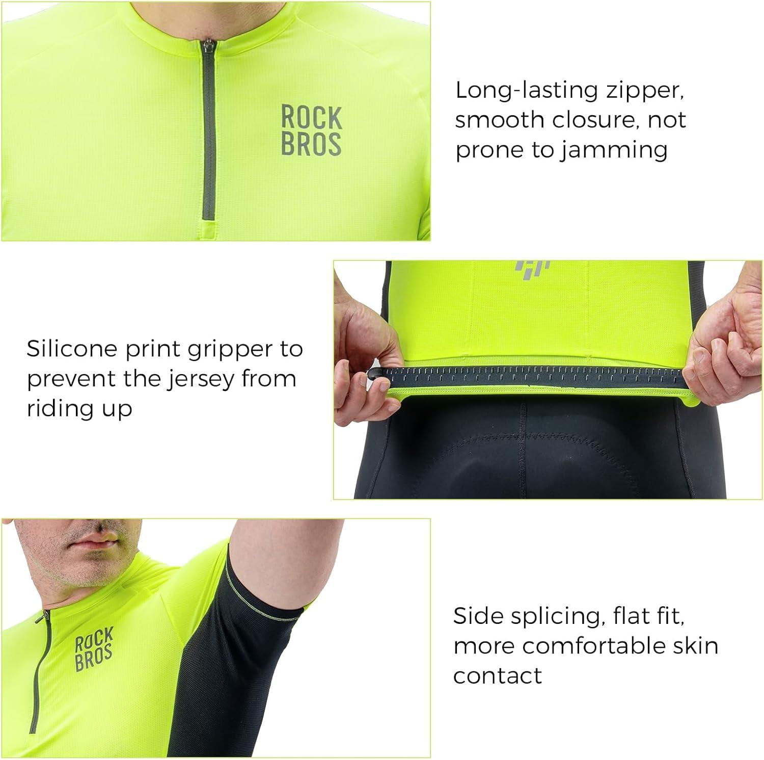 imageROCKBROS Cycling Jersey Men Short Sleeve Half Zipper with 3 Rear Pockets Bike Jersey for Men Cycling Quick Dry Bike Shirts