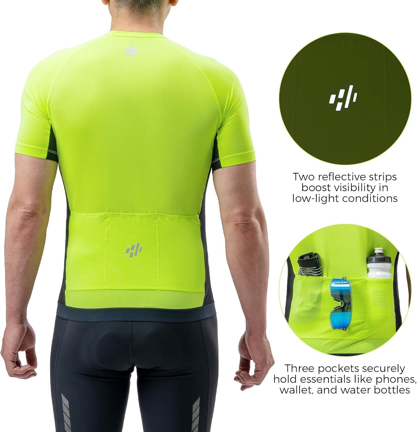 imageROCKBROS Cycling Jersey Men Short Sleeve Half Zipper with 3 Rear Pockets Bike Jersey for Men Cycling Quick Dry Bike Shirts