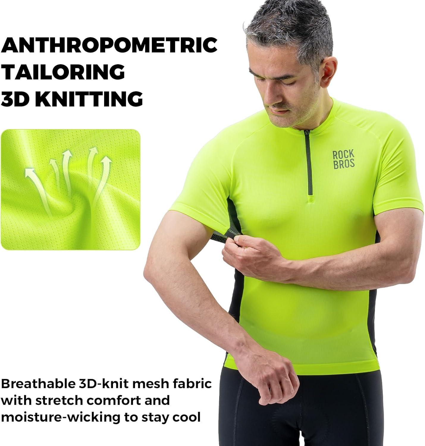 imageROCKBROS Cycling Jersey Men Short Sleeve Half Zipper with 3 Rear Pockets Bike Jersey for Men Cycling Quick Dry Bike Shirts