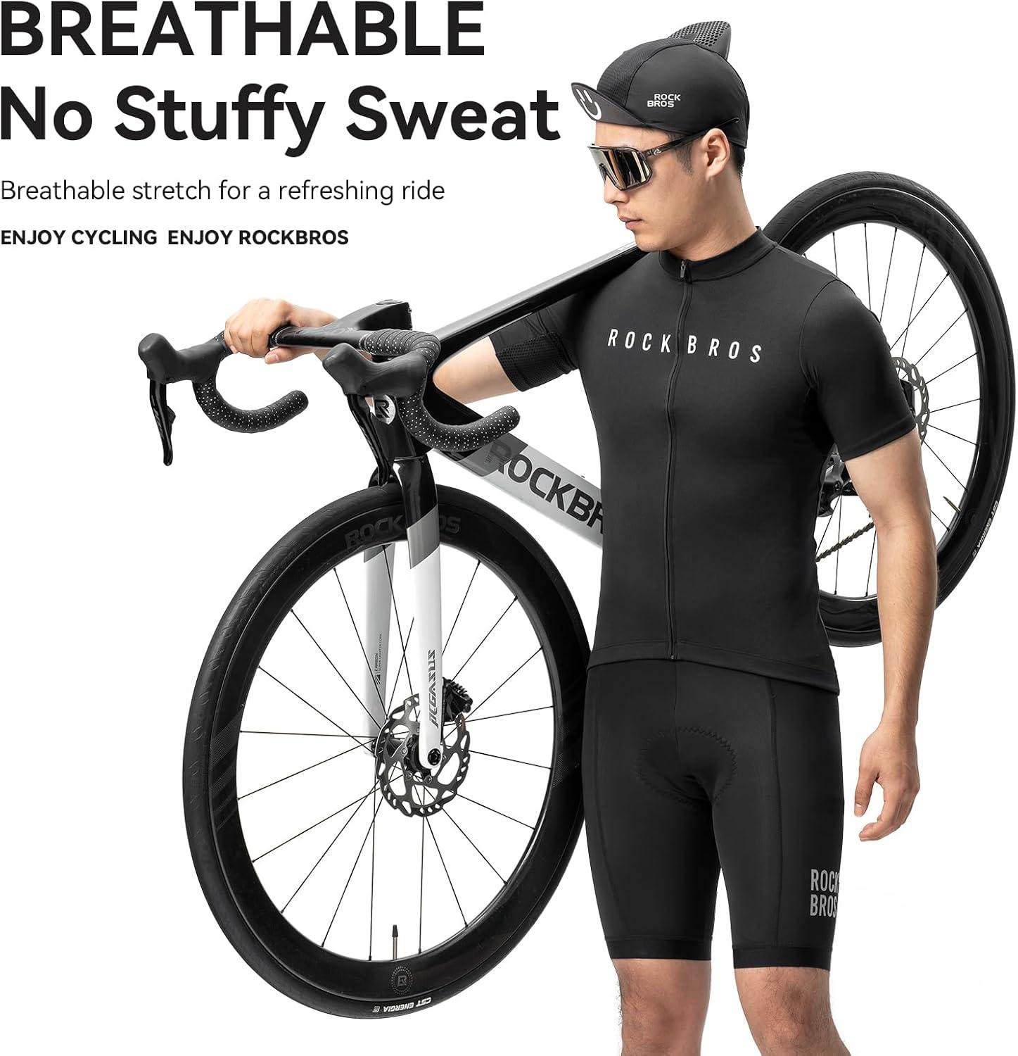 imageROCKBROS Mens Cycling Jersey Short Sleeve Bike Jersey Breathable Moisture Wicking Quick Dry Bike ShirtWhite