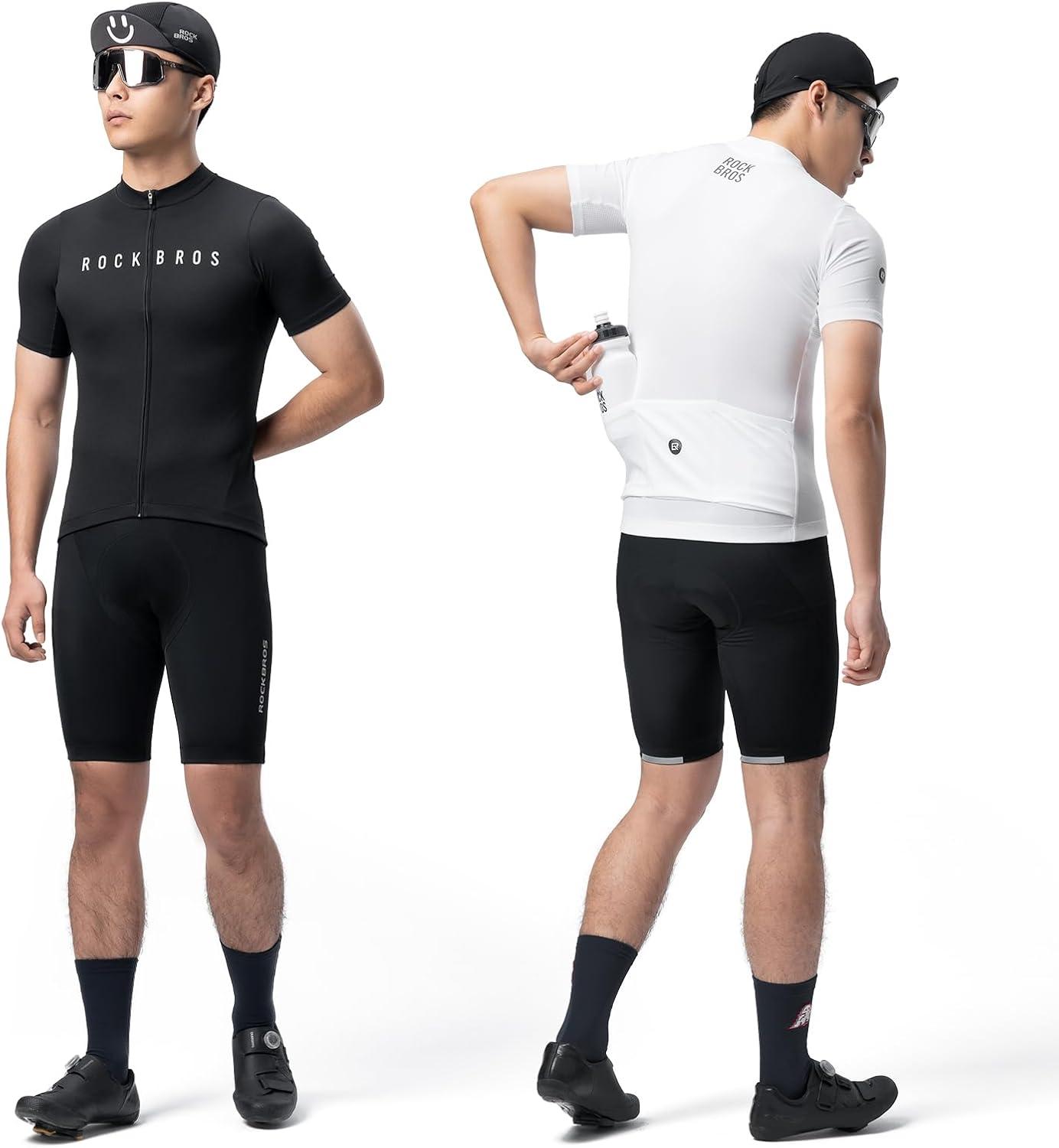 imageROCKBROS Mens Cycling Jersey Short Sleeve Bike Jersey Breathable Moisture Wicking Quick Dry Bike ShirtWhite