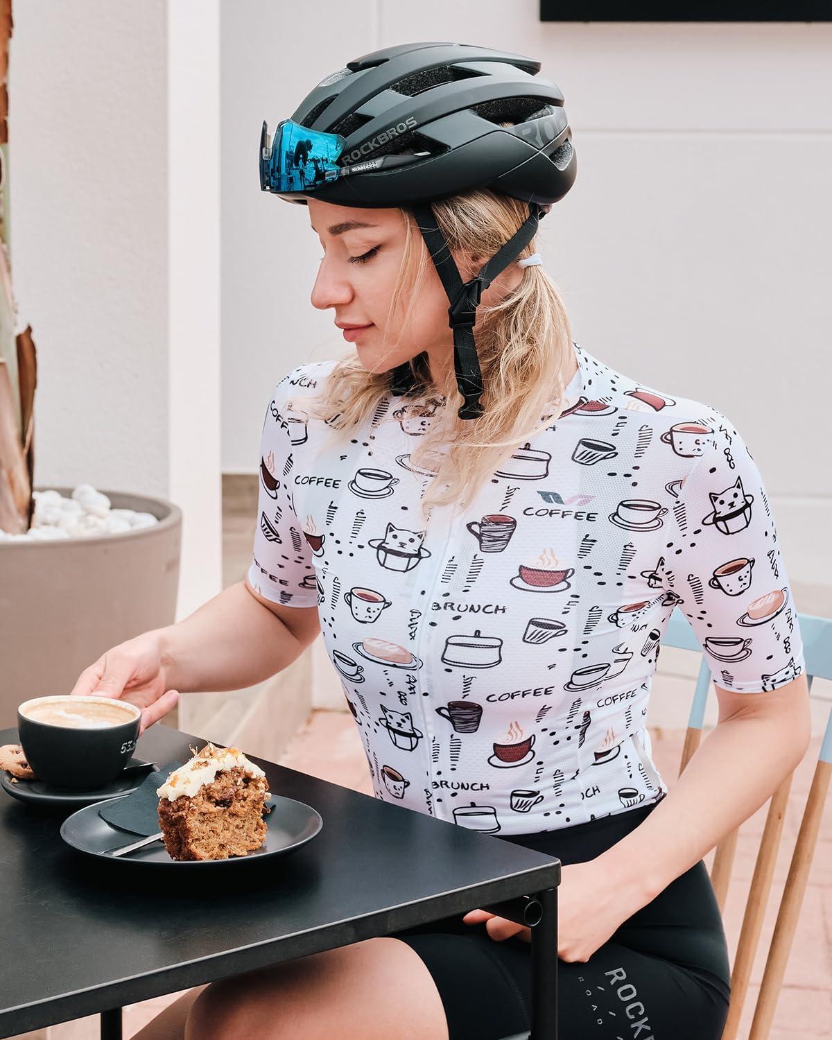 imageROCKBROS Womens Cycling Jersey Short Sleeve Breathable QuickDry Bike Shirts with 3 Pockets Full Zipper Reflective Elements
