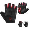 imageROCKBROS Cycling Gloves for Men Women with AntiSlip ShockAbsorbing Pad Fingerless Bike Gloves Light Weight Breathable Biking GlovesHalf Red