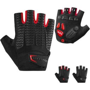 imageROCKBROS Cycling Gloves for Men Women with AntiSlip ShockAbsorbing Pad Fingerless Bike Gloves Light Weight Breathable Biking GlovesHalf Red