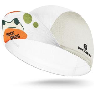 imageROCKBROS Cycling Cap Lightweight Cycling Hat with Sun Visor Breathable Under Helmet Cap Sun Protection Bike Hat CartoonA2  White