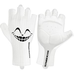 imageROCKBROS Cycling Gloves Half Finger Bike GlovesShock Absorption Mountain Bike Gloves Padded Mens Biking Gloves Breathable Bike Riding Gloves for Spring SummerWhite