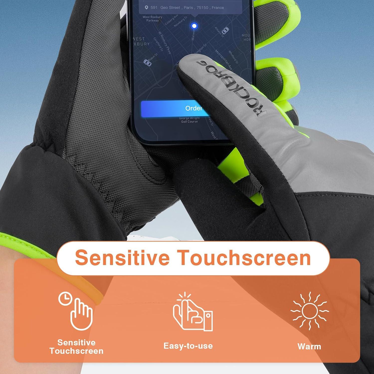 imageROCKBROS Winter Gloves for Cold Weather Cycling Gloves for Men Women Water Resistant Touch Screen Windproof Thermal Gloves for Running Cycling Driving Hiking